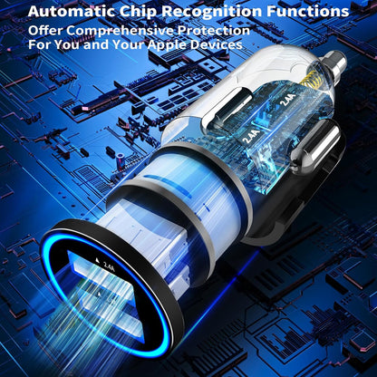 【Mfi Certified】Iphone Car Charger Fast Charging,  4.8A Dual USB Smart Power Cigarette Lighter USB Car Charger with 2Pack Lightning Braided Cable for Iphone 14 13 12 11 Pro XS Mini XR X SE Ipad